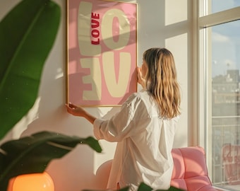 Love Print: Trendy Pink & Red Typography Poster