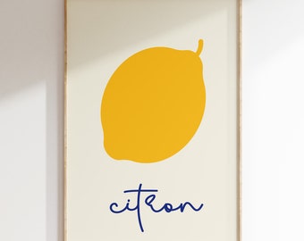 Impression murale citron, déco citron jaune, impression minimaliste, impression moderne, décoration d'intérieur, art mural, déco de salle à manger, décoration murale de cuisine, audacieux