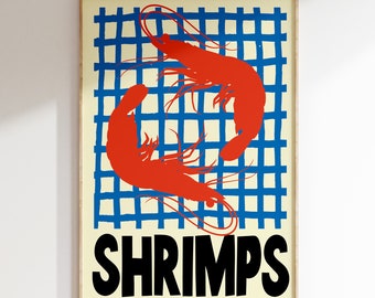 Shrimps Poster, Shrimps Kitchen Print, Minimalist Print, Modern Print, Home Decor, Wall Art Print, Wall Decor, Kitchen Deco, Dinning Deco