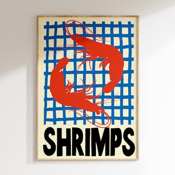 Shrimps Poster, Shrimps Kitchen Print, Minimalist Print, Modern Print, Home Decor, Wall Art Print, Wall Decor, Kitchen Deco, Dinning Deco