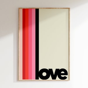 Decorazione da parete moderna con scritta Love, stampa Love, poster alla moda, poster per San Valentino, arte da parete femminile, arte alla moda, stampa da parete romantica a forma di cuore, errore di battitura in grassetto