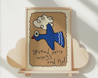 Blue Bird Kids Room Poster: Playful Children's Wall Art