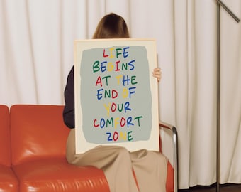 Comfort Zone Inspirational Prints, Positive Vibes, Modern Typography Print, Room Decor, Quote Art Print