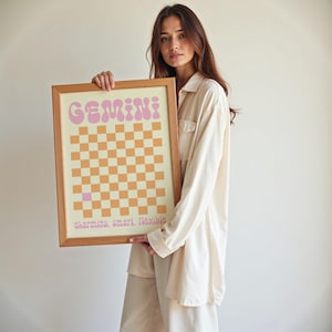 Sternzeichen Zwillinge Wand Kunst Retro Groovy Druck Zwilling Zeichen Ästhetik Poster Wand Kunst Trendy Sternzeichen Druck Geschenk für Zwillinge personalisierte Geschenke