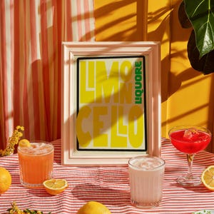 Limoncello Cocktail Print, Cocktail Name Wandkunst, bunte Drucke, Alkoholische Getränke Poster, Party, Bar, Limoncello, Essen, Küche