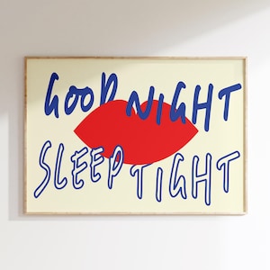 Lámina de arte mural "Buenas noches, duerme bien", vibras soñolientas, impresión tipográfica moderna, decoración de dormitorio, lámina artística con cita, arte para dormir