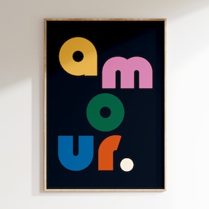 Amour Wall Art Print, Minimalist Print, Modern Design Print, Home Decor, Wall Decor, Typography Prints, Simple Typography, Simple Word