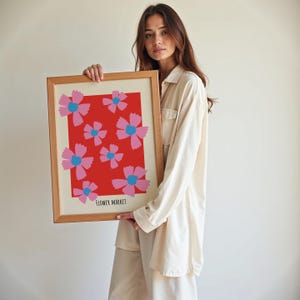 フラワーマーケットポスター、モダンな花柄プリント、抽象的な植物の花柄プリント、ボヘミアンフラワーポスター、抽象的な花柄プリント、フラワープリントギフト