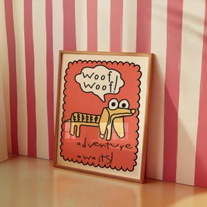 ¡Guau, guau! Póster infantil de pared, póster colorido para habitación infantil, arte divertido y lúdico para habitación infantil, regalo personalizable para niños.