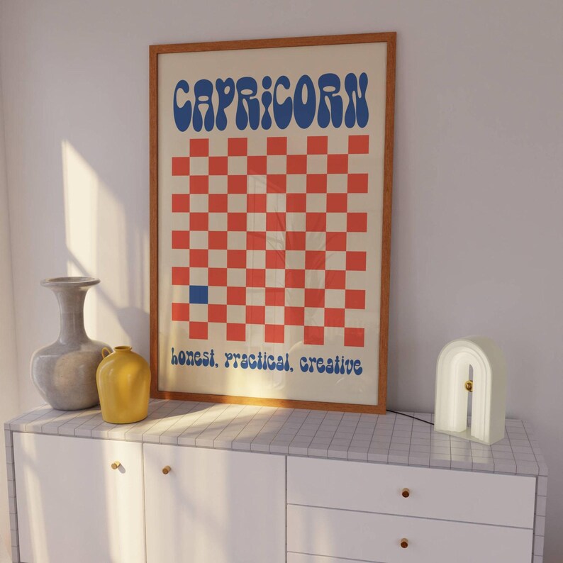 Zodiac Capricorn Wall Art Retro Groovy Print Capricorn Sign Aesthetics Posters Wall Art Trendy Zodiac Print Gift Personalized gifts image 3