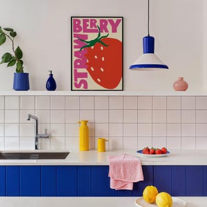 Obst Poster, Erdbeere Druck, Fraise, Minimalistischer Druck, Modernes Design Druck, Home Decor, Wand Kunst Druck, Wand dekor, Küchen Deko, Obst