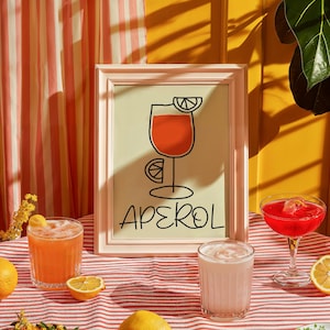 Aperol Spritz Cocktail Print, Cocktail Wandkunst, Bunte Retro Prints, Alkoholische Getränke Poster, Party, Bar, Geschenk, Food Print, Küchen Deko