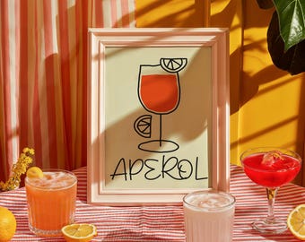 Aperol Spritz Cocktail Print: Retro Bar Cart Wall Art