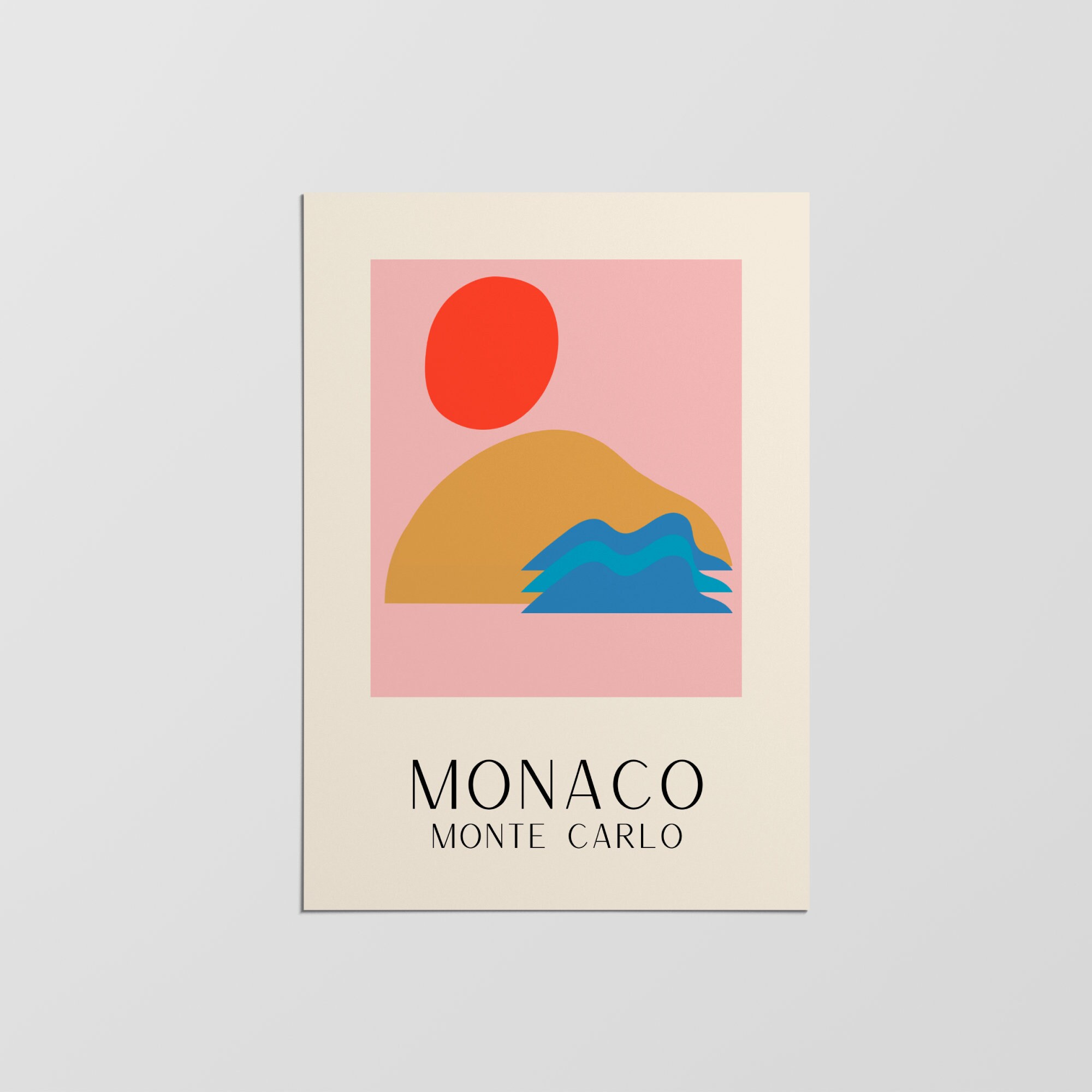 City Art, Monaco Print, Poster, Monte Carlo Cityscape, City Mid Century Modern, Travel Home Decor, W