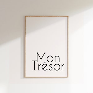 Mon Trésor Poster, Minimalist Print, Modern Design Print, Home Decor, Wall Art, Wall Decor, Typography Prints, Simple Typography, Word
