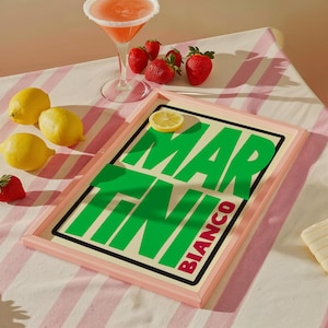 Impresión de cóctel Martini, arte mural con nombre de cóctel, impresiones coloridas, póster de bebidas alcohólicas, fiesta, bar, Martini Bianco, impresión de comida, cocina