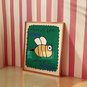 Impresión colorida de abeja para niños, arte de pared, póster de guardería, decoración de habitación infantil, decoración de baby shower, regalo para niños, decoración de sala de juegos, arte de pared con cita