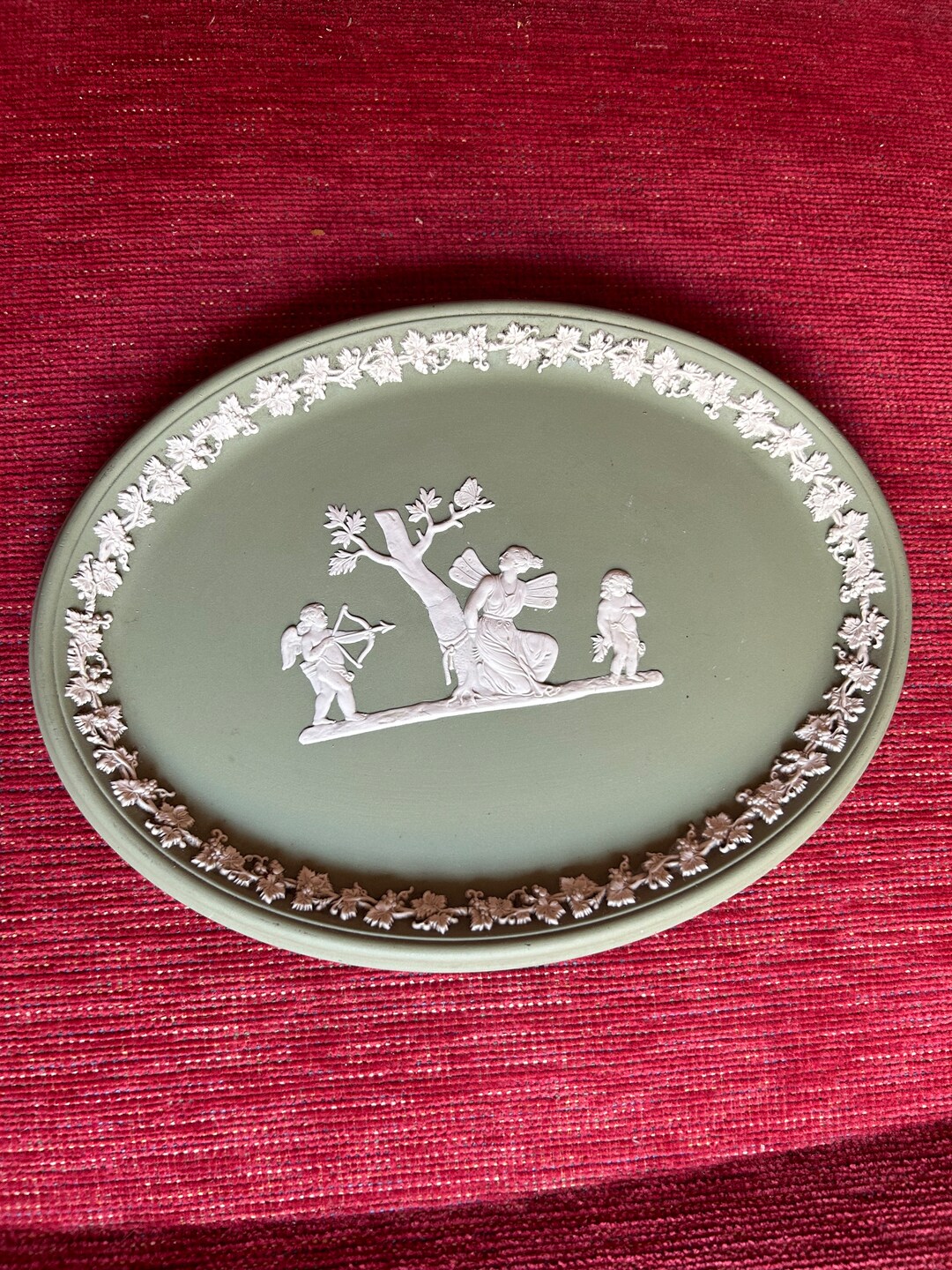 Vintage Wedgwood Sage Green Jasperware Oval Decorative Dish Etsy