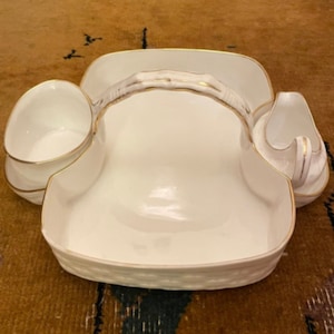 Vintage 3 delige Hammersley & Co., Engeland Porselein Witte Mand Set w Gold Trim