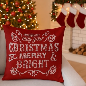 COZZSNUGE Set Of 4 Christmas Velvet Cushion Covers - 45x45cm Green Pine Tree & Wreath Design For Sofa & Bed
