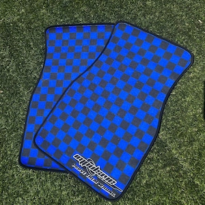 Checkered Floor Mats - BLUE // JDM Kawaii Decor, Car Accessory Gift, Cute Car Mat, Anime Inspired