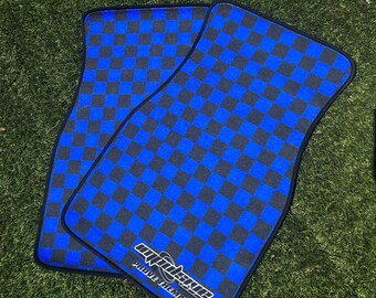 Checkered Floor Mats - BLUE // JDM Kawaii Decor, Car Accessory Gift, Cute Car Mat, Anime Inspired