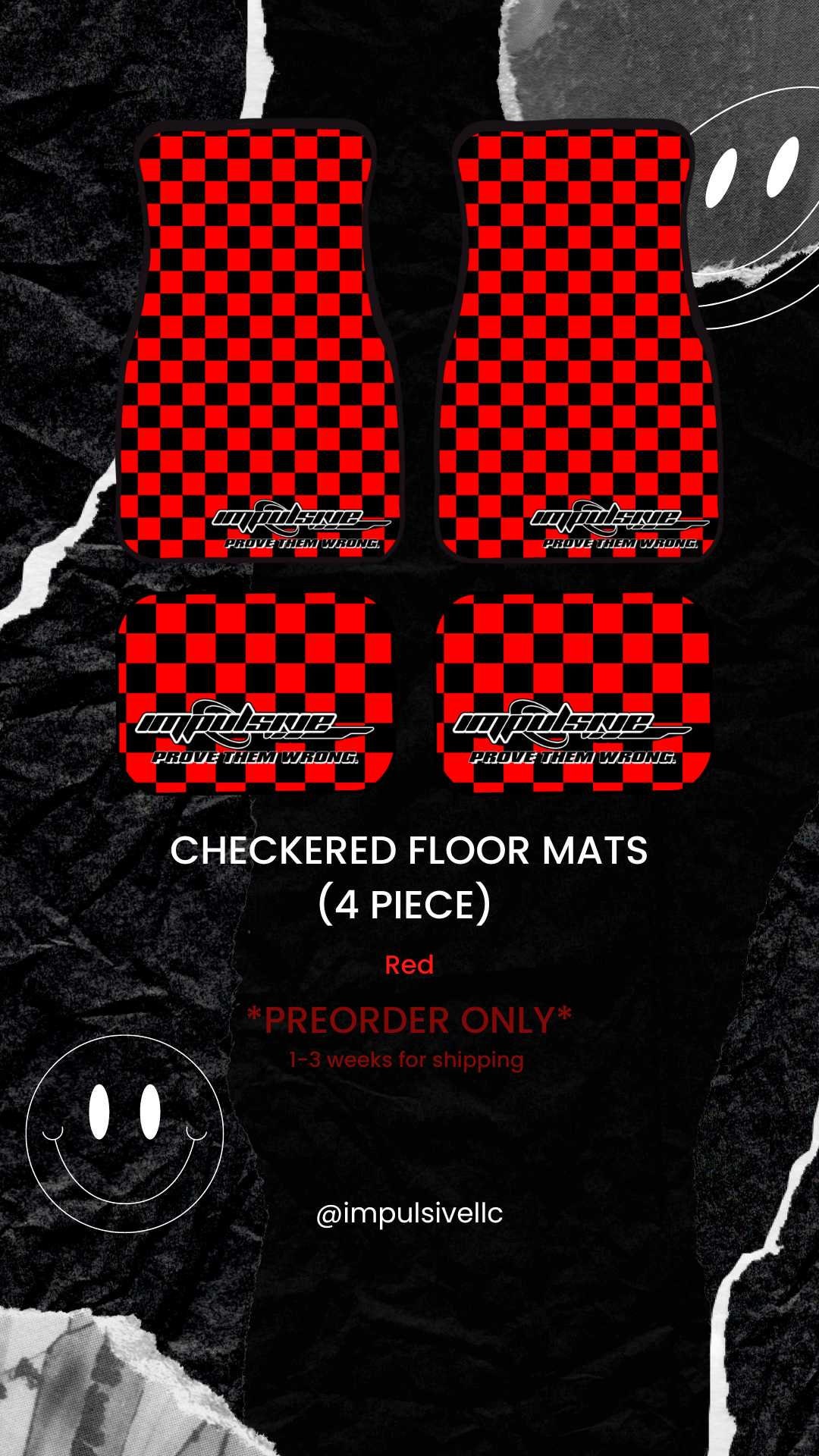 Bright Red Diamond & Red Carpets Car Floor Mats Full Set V2.0