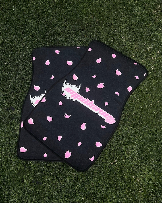 Sakura Floor Mats - BLACK  // JDM Kawaii Decor, Car Accessory Gift, Cute Car Mat, Anime Inspired