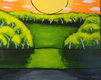 The Sunset Next to the Road acrylic painting