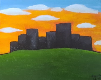 City in the Sunset acrylic painting
