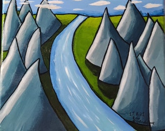 River Through the Mountains acrylic painting