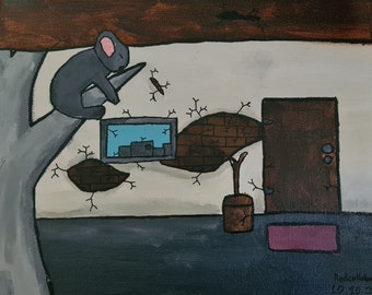 Abandoned Building with a koala acrylic painting
