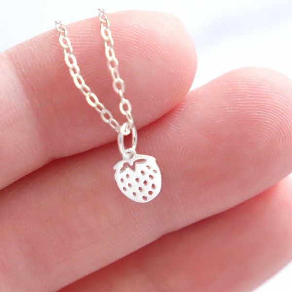 Strawberry Necklace, Sterling Silver 925, Tiny Strawberry, Fruit Pendant,Summertime Necklace,Layering Necklace,Minimal Necklace,Gift For Her