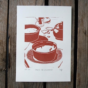 CREMA DE CALABACÍN linocut print trial proof