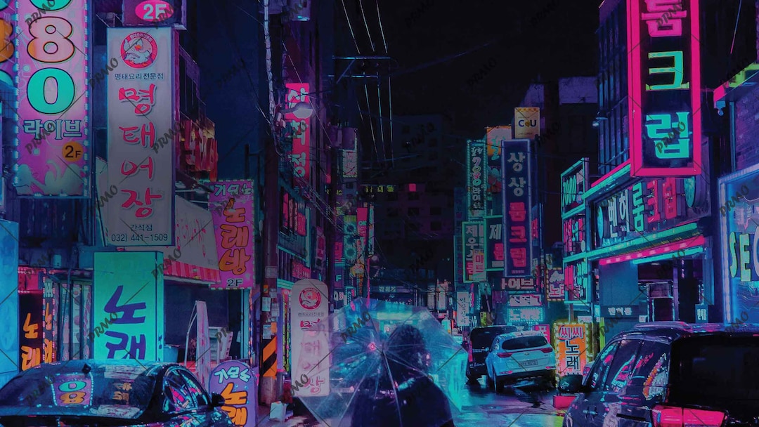 Asian Cyberpunk Neon City Modern Digital Art Urban Street Night ...