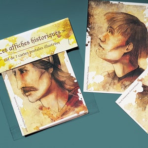 Set of 7 illustrated postcards "Historical posters"