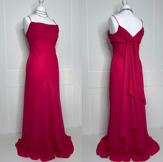 y2k graduation dress Vintage Prom Dress, Retro Graduation, Raspberry Red, Cowl Neck, Evening, Formal, Party, Ball, Cruise, Black Tie, Special Occasion UK 16 graduation dress high school