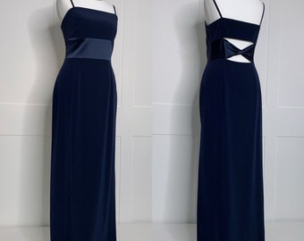 Vintage prom dress, retro Y2K blue open back evening, formal, party, prom, ball, cruise, black tie, special occasion dress.