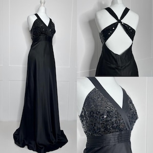Vintage Prom Dress, Retro Graduation, Y2K Black Cross Over Back Satin,  Formal, Party, Evening, Cruise, Black Tie Special Occasion Dress UK 8 - Etsy