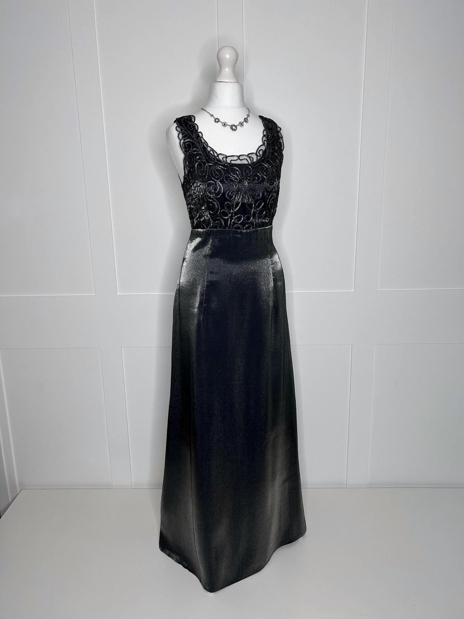 Vintage Prom Dress, Retro Graduation, Silver Lace up Back, Evening — free download