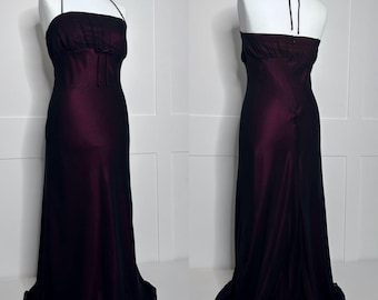 Vintage prom dress, retro graduation, Y2K burgundy/pink halterneck, evening, formal, party, ball, cruise, black tie special occasion dress