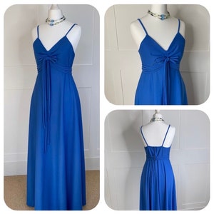 Vintage 1970s blue full length boho, festival, party, prom, evening, formal, ball, cruise dress.