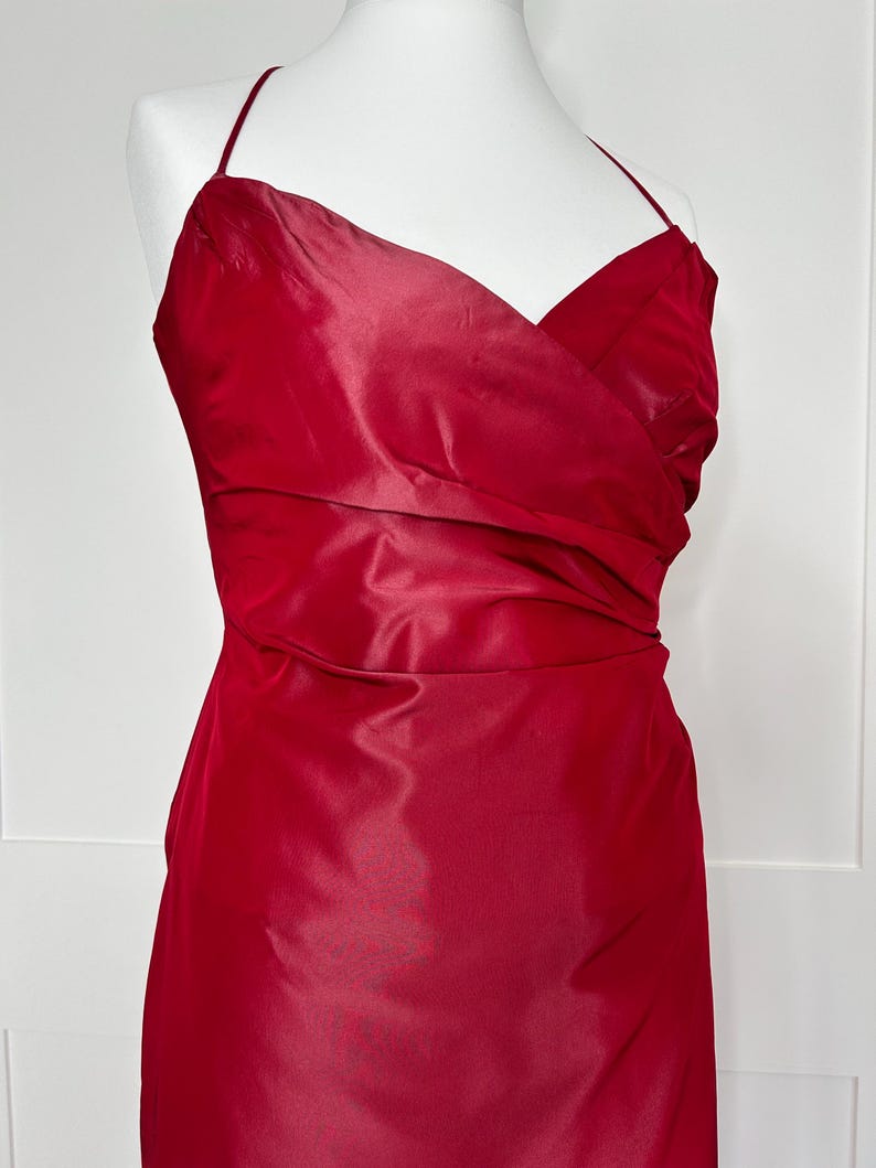 Vintage Prom Dress, Retro Graduation, 1990s Red Taffeta, Halter Neck — free download