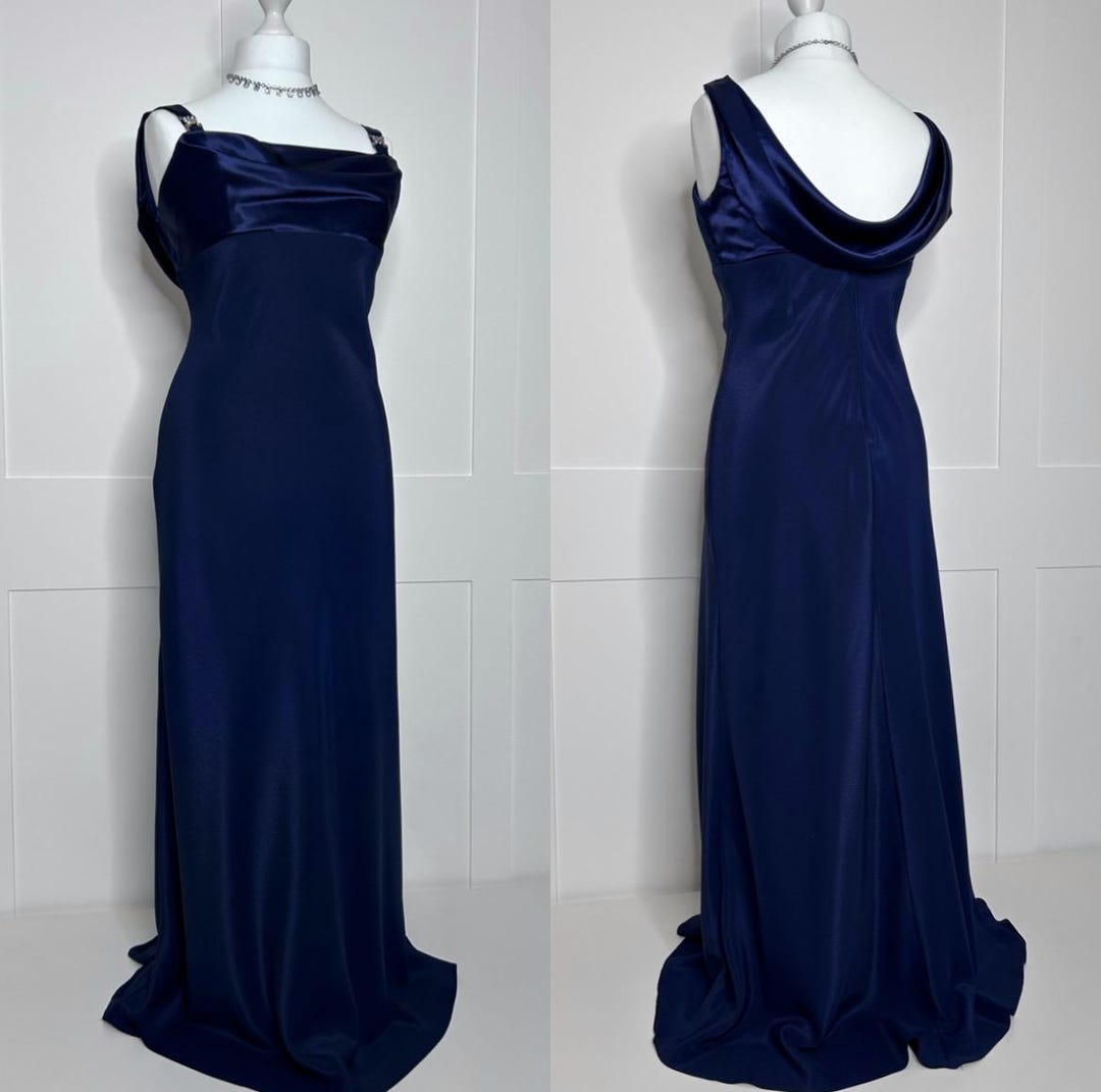 Vintage Prom Dress, Retro Graduation, 1990s Cowl Neck Blue, Evening — free download