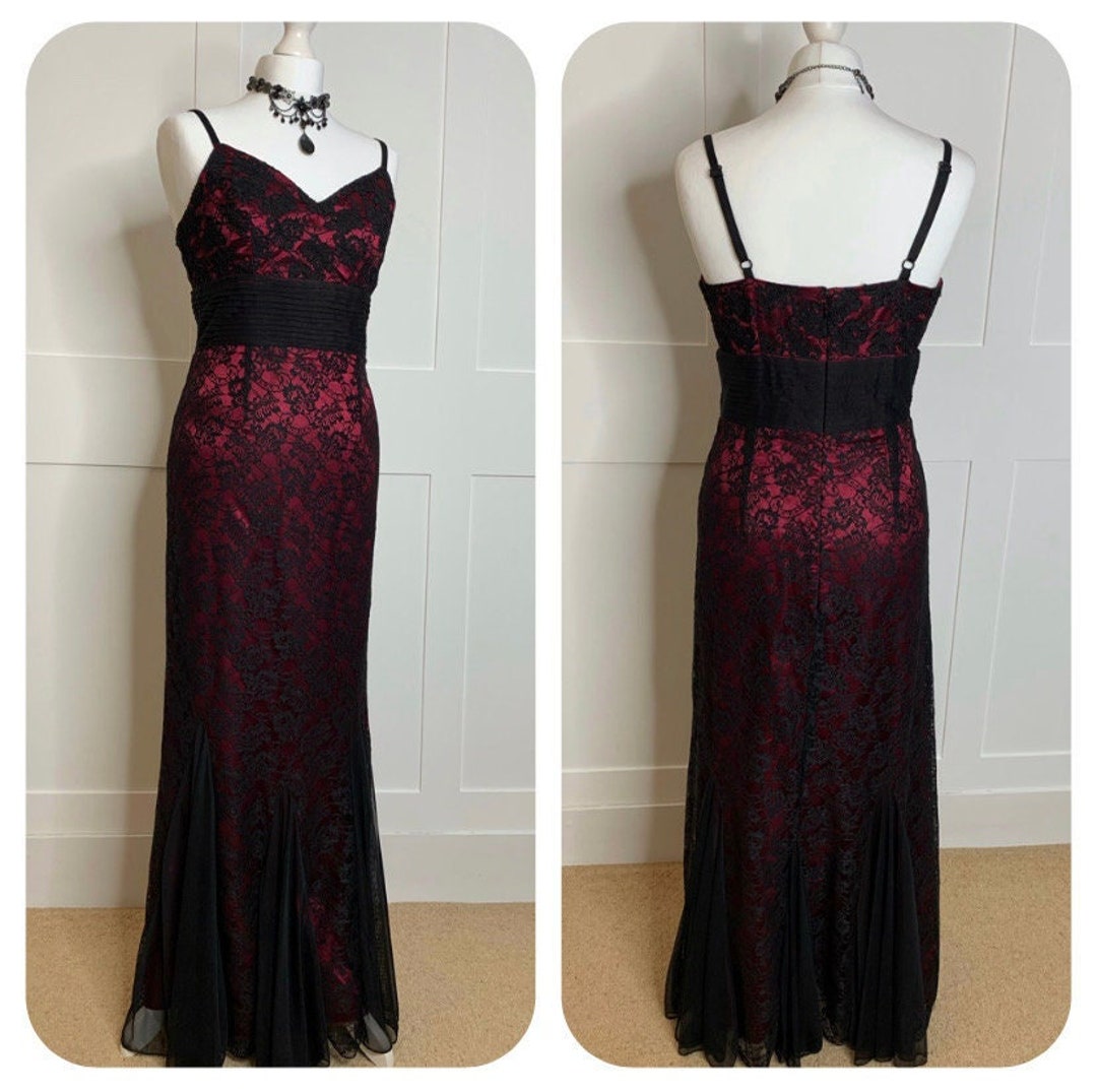 Vintage Prom Dress 1990s Red and Black Lace Evening Black - Etsy