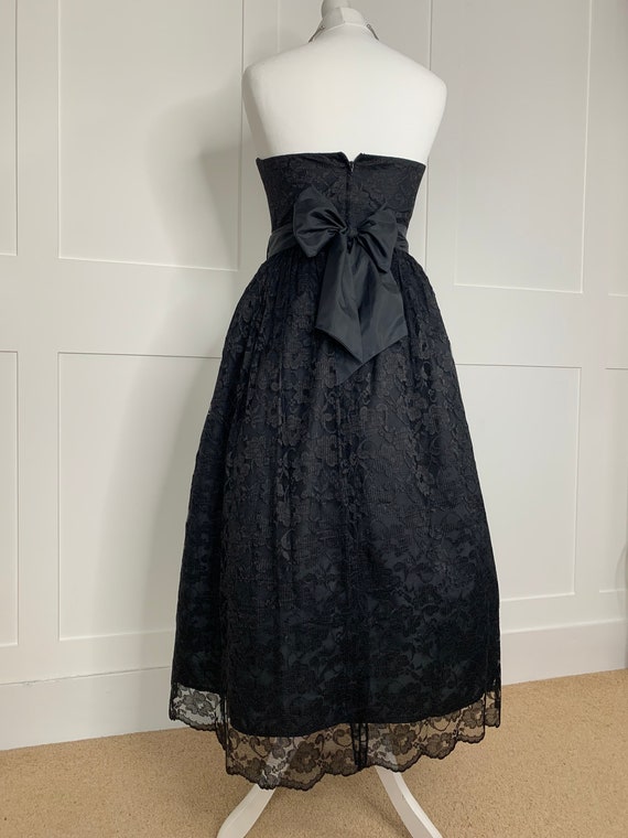 Vintage, retro 1980's, strapless, black lace prom… - image 8