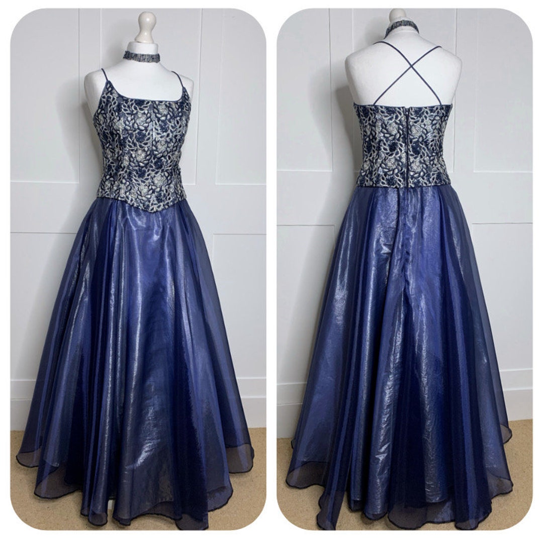 Vintage Prom Dress, 1990s Retro Blue and Silver, Evening, Prom, Party ...