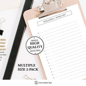 Wellness Checkliste zum Ausdrucken, SOFORT DOWNLOAD, Multiple Size 2pack, 8,5x11, 8,5x5,5, Monatsplaner Checkliste, Wunschliste, Organizer