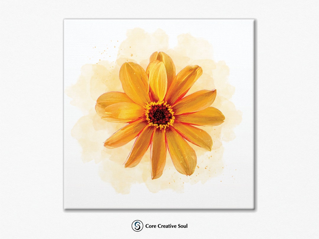 Daisy Yellow Orange Flower Wall Décor Canvas Wrap Print Etsy