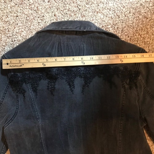 Black denim jacket with black skull lace shops bottom